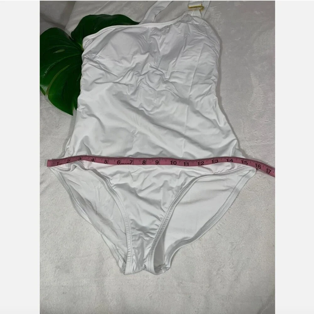 NWT Tommy Bahama Pearl‎ One Shoulder U Ring One Piece Swimsuit White [SZ 10 ]
